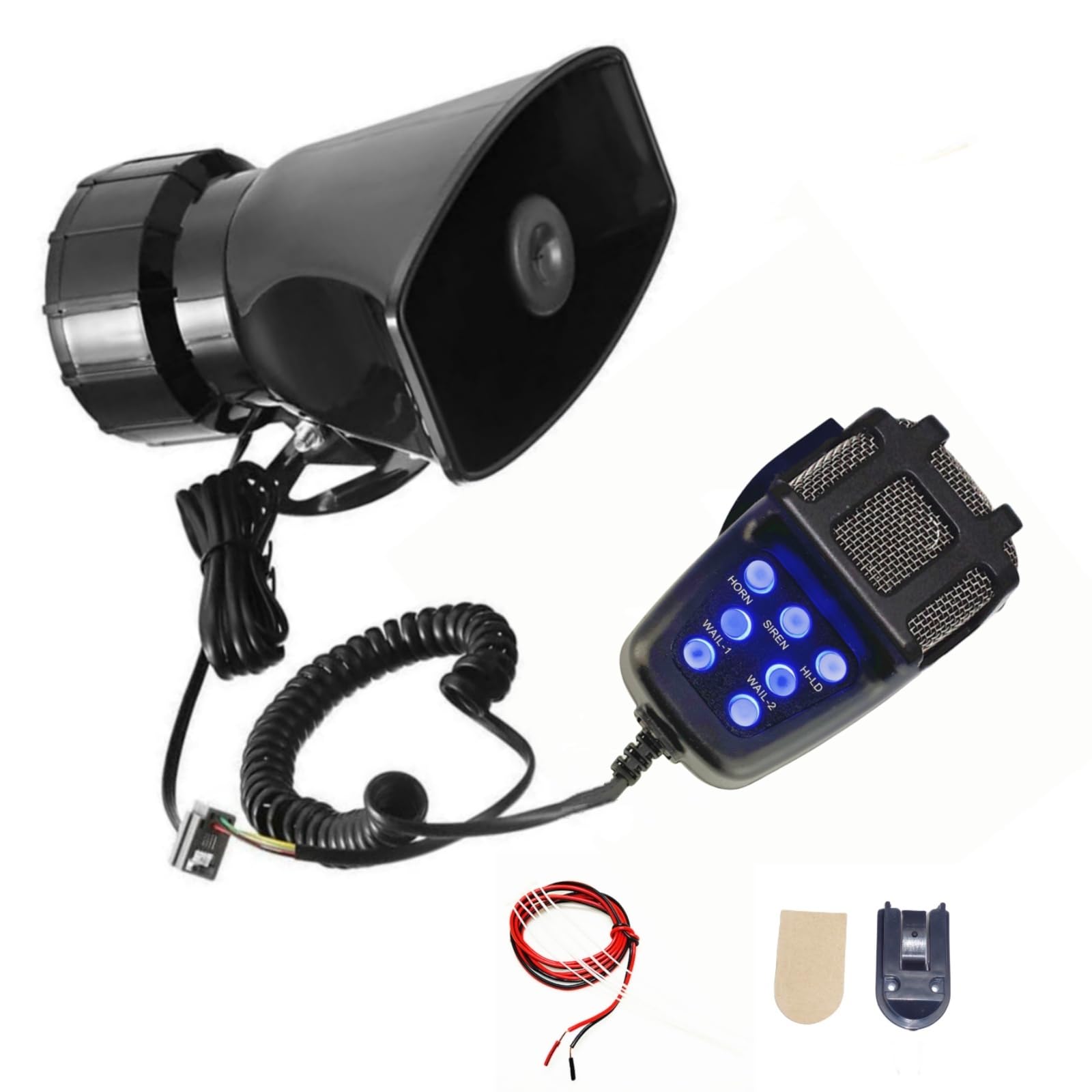 YIYIDA Warnung Alarmhorn Sirene Horn Blaues Licht Knopflicht 130db Car Horn Lufthorn Hooter Notfall Sound Verstärker Auto Sirene mit Mic PA Lautsprecher System 7-Töne Autohupe für 12V Auto Boot ect von YIYIDA