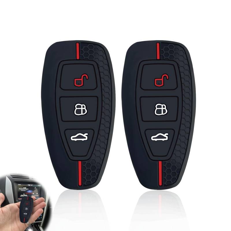 YIZWINS 2er-Pack Silikon Autoschlüssel Hülle, Autoschlüssel Schutz Keyless für Ford 3-Tasten Autoschlüssel, Hochwertige Silikon Schutzhülle Schlüsseletui für Ford Focus mk3 Ford Focus mk4(Schwarz) von YIZWINS