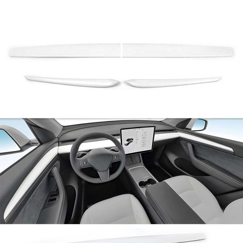 YJMOTOR Auto-Armaturenbrett-Abdeckungsfolie und Vordertür-Innenarmlehnenverkleidung, kompatibel mit Tesla Model Y/3 (mattweiß) von YJMOTOR
