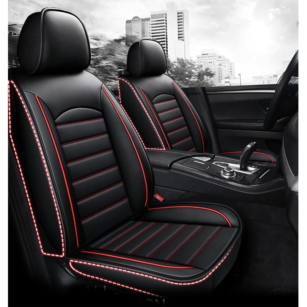 YJTYC Auto Leder Sitzbezüge für Renault Clio V Life/Zen/Intens/R.S. Line/Business 2019-2023, Wasserdichtes VerschleißFest Leder Auto Sitzschutz 9 Stück Autositzbezüge Set,Black and Red von YJTYC