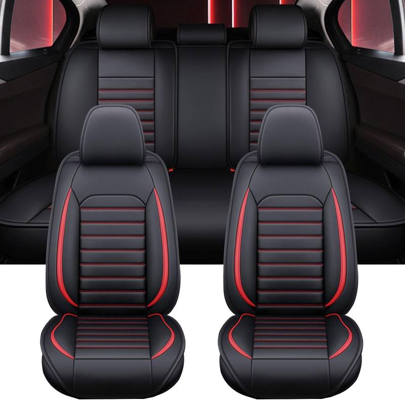 YJTYC Auto Sitzbezüge Sets für Citroen C4 C4 Cactus C4 Picasso 2004-2024, Full Sitzbezüge Auto rutschfest Wasserdicht Bequem Verschleißfest Auto Sitzbezüge Zubehör,A-Black+Red von YJTYC