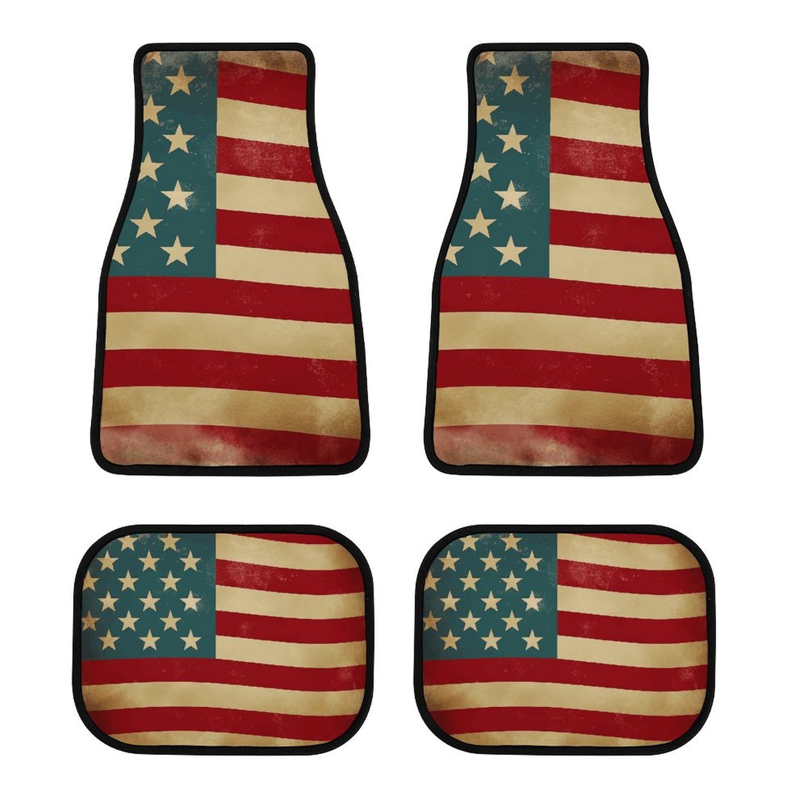 Universelles 4-teiliges Automatten-Set, Vintage-amerikanische Flagge, 4. Juli, USA-Druck, Komfort-Automatten, Allwetterschutz für Limousinen, LKWs, SUVs, Vans – leicht zu reinigen von YJWANDL