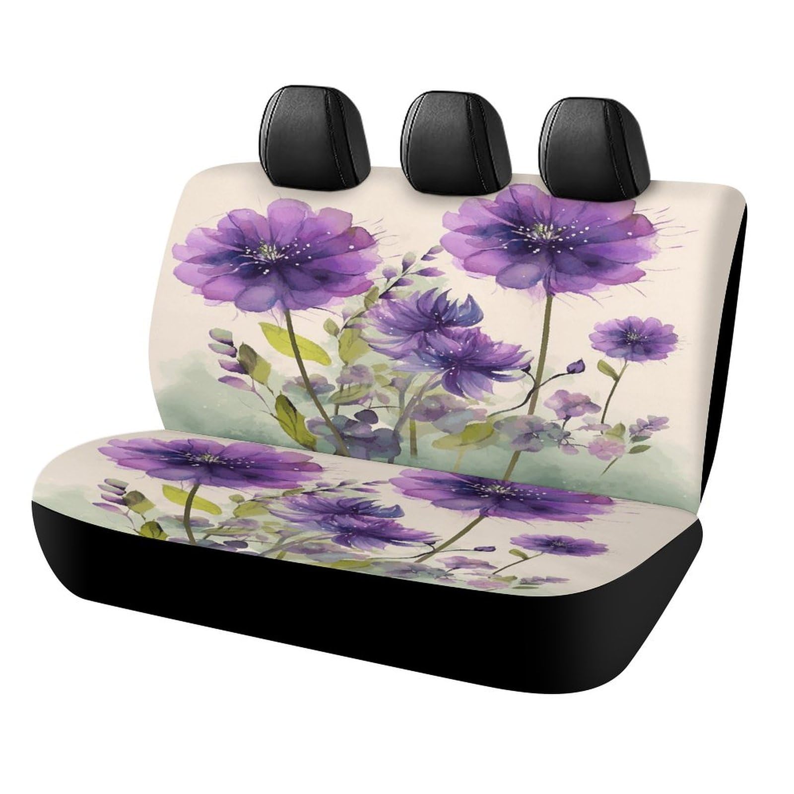 YJWANDL Autositzbezug mit elastischen Bändern, Aquarell-Stil, violette Blumen, Autositzbezug für Rücksitz, Autositzbezug, einfach zu installieren von YJWANDL