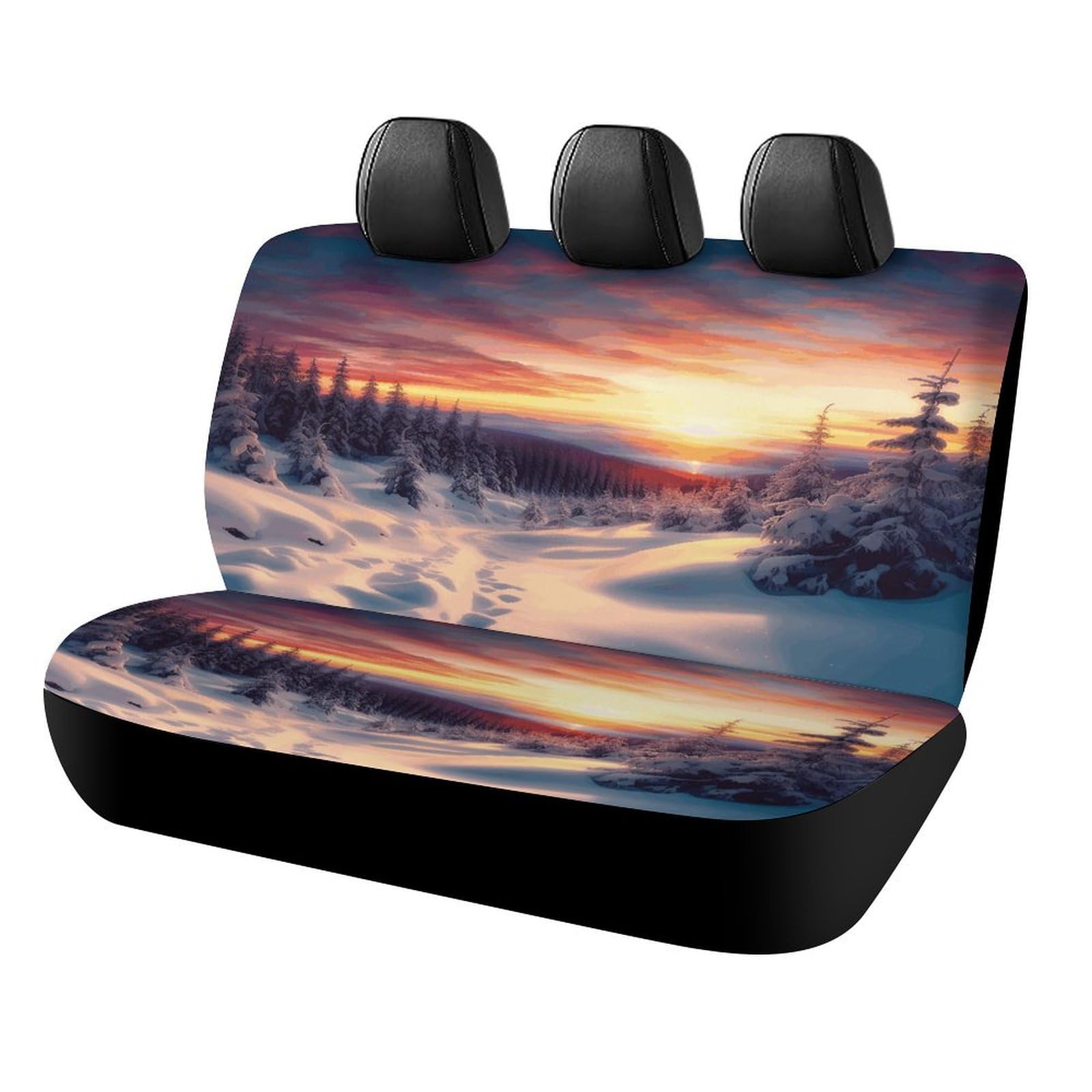 YJWANDL Autositzbezug mit elastischen Bändern, Winter, Schnee, Sonnenuntergang, Landschaft, Druck, Autositzbezug für Rücksitz, Autositzbezug, einfach zu installieren von YJWANDL