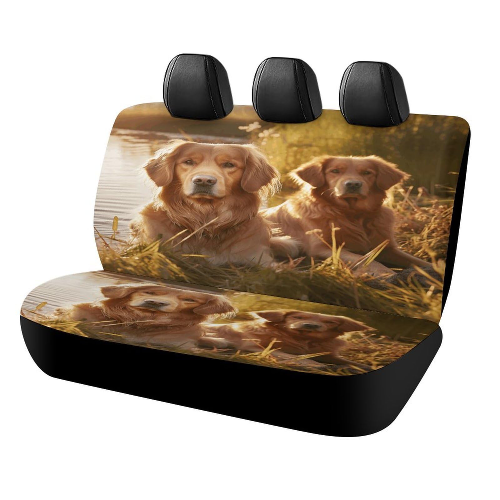 YJWANDL Autositzbezug mit elastischen Bändern, zwei Golden Retriever-Druck, Autositzbezug für Rücksitz, Autositzbezug, einfache Installation, Autositzbezug von YJWANDL