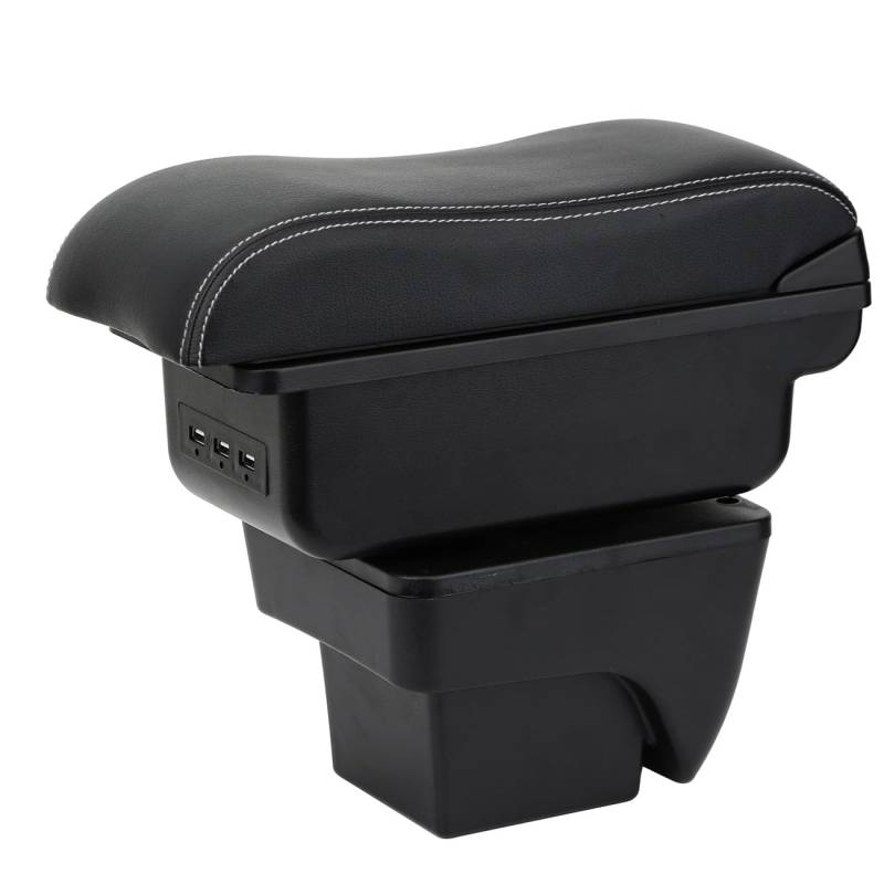 YJYWZH Compatible with SEAT Arona Armlehnen Auto Mittelkonsole Aufbewahrungsbox Armlehne Innenausstattung Armauflage Armstütze mit 3 USB Anschluss Schwarz mit weißen Nähten von YJYWZH