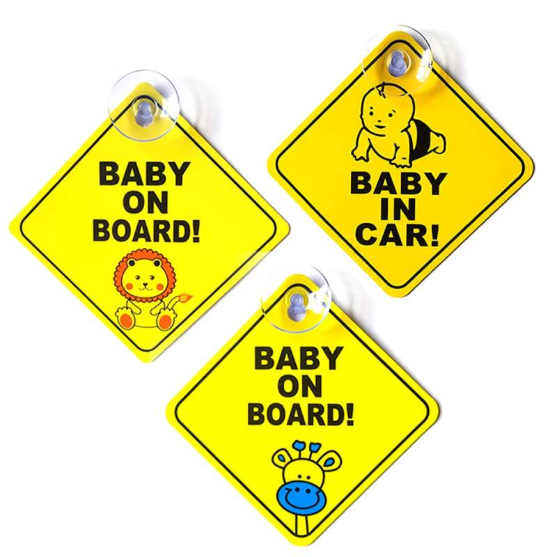 YKKJ Baby an Bord Auto Aufkleber,Baby-Autoaufkleber 3 Pack PVC Quadrat Kinder Sicherheit Vorsicht Zeichen mit Saugnapf Sicherheitsschilder für Autos von YKKJ