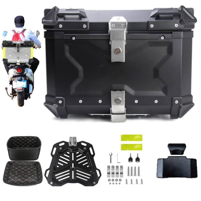 YKMYXZ Aluminium-Motorrad-Topbox-Heckkoffer-Motorradgepäck mit Sicherheitsschloss, Helmkoffer-Aufbewahrungsbox, zur Aufbewahrung von Helmen und großem Gepäck(Black,100L) von YKMYXZ