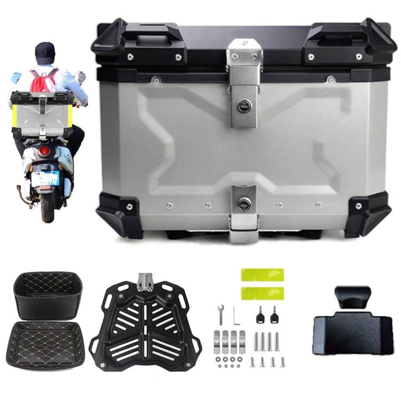 YKMYXZ Aluminium-Motorrad-Topbox-Heckkoffer-Motorradgepäck mit Sicherheitsschloss, Helmkoffer-Aufbewahrungsbox, zur Aufbewahrung von Helmen und großem Gepäck(White,100L) von YKMYXZ