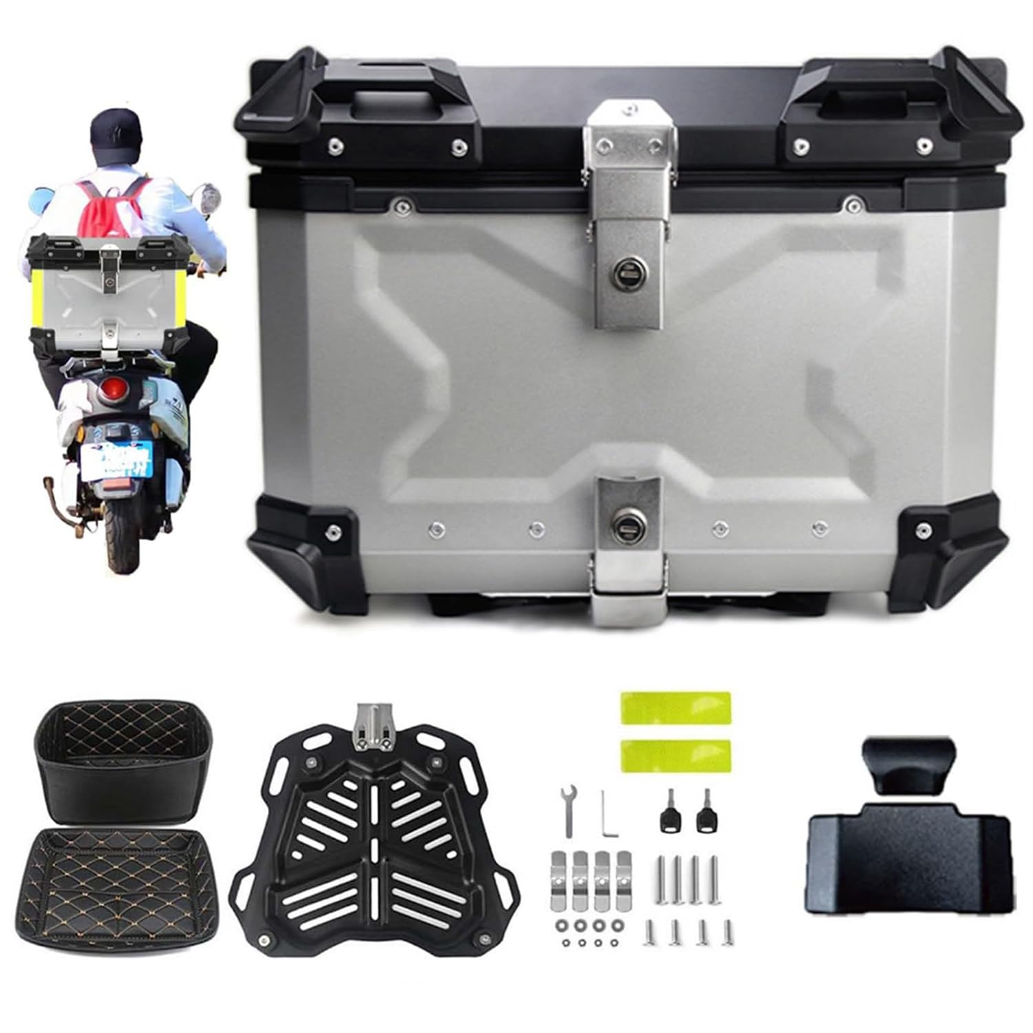 YKMYXZ Aluminium-Motorrad-Topbox-Heckkoffer-Motorradgepäck mit Sicherheitsschloss, Helmkoffer-Aufbewahrungsbox, zur Aufbewahrung von Helmen und großem Gepäck(White,36L) von YKMYXZ