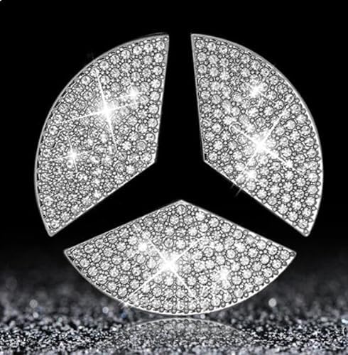 Bling Lenkrad-Logo, kompatibel mit Mercedes Benz, Kristall-Emblem, Zubehör, Innendekorationen für Damen (45 mm/49 mm, Silber) (45 cm) von YLDEE