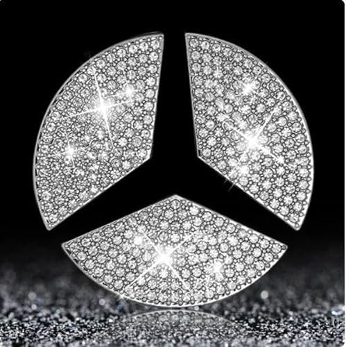 Bling Lenkrad-Logo, kompatibel mit Mercedes Benz, Kristall-Emblem, Zubehör, Innendekorationen für Damen (45 mm/49 mm, Silber) (49 cm) von YLDEE