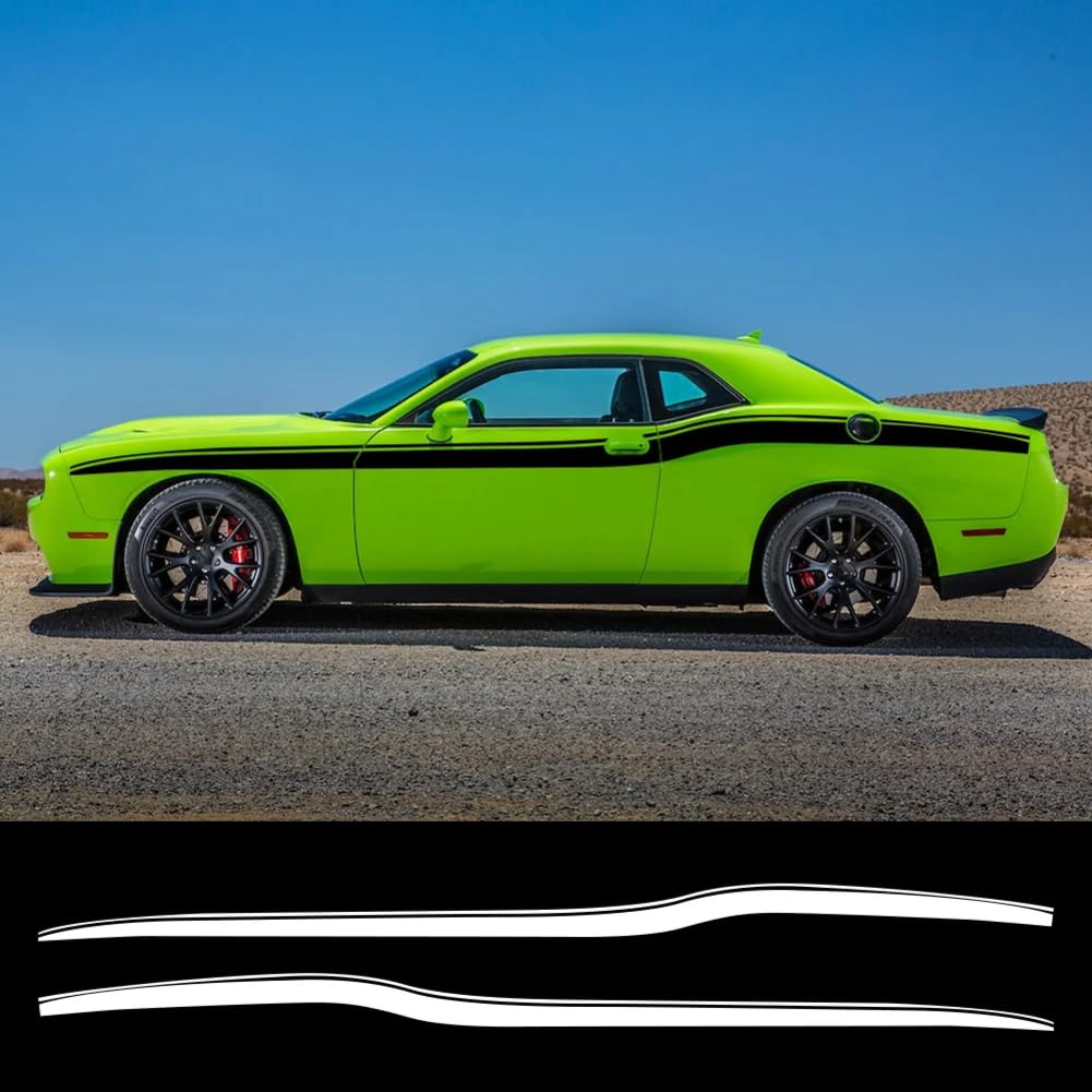 2Pcs Auto Seite Körper Taille Aufkleber Racing Stripe Vinyl Film Aufkleber Auto Zubehör, für Dodge Challenger SRT Hellcat SXT GT von YLIAUN