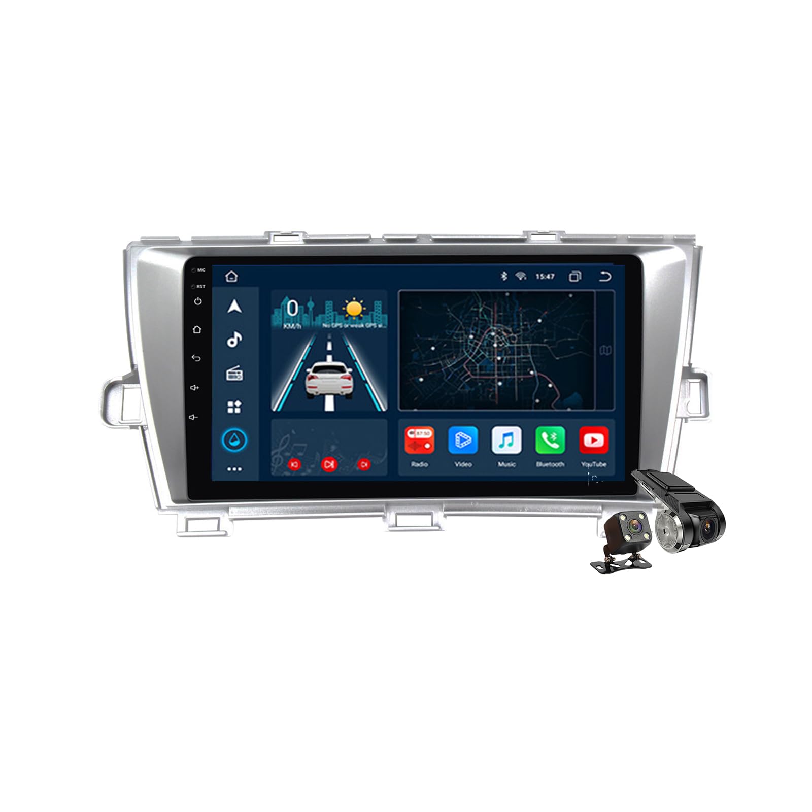 Silber,M200S,Android 14.0 Autoradio Stereo Navi mit 4G 5G WIFI DSP Carplay für Prius 2009-2015 Sat GPS Navigation 9 zoll MP5 Multimedia Video Player FM BT Receiver von YLOXFW