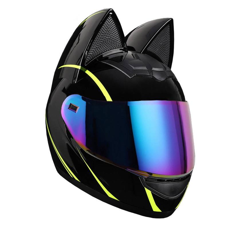 Cat Ear Motorradhelm Full Face Motocross Motorradhelm Herren Motorradhelm Damen Full Motorradhelm Abnehmbares Atmungsaktives Katzenohr von YLSDG