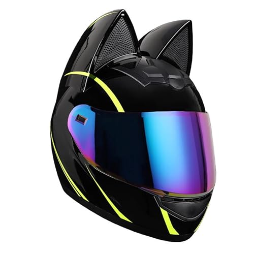 Cat Ear Motorradhelm Full Face Motocross Motorradhelm Herren Motorradhelm Damen Full Motorradhelm Abnehmbares Atmungsaktives Katzenohr von YLSDG