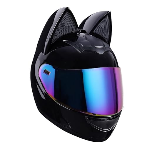 Cat Ear Motorradhelm Full Face Motocross Motorradhelm Herren Motorradhelm Damen Full Motorradhelm Abnehmbares Atmungsaktives Katzenohr von YLSDG