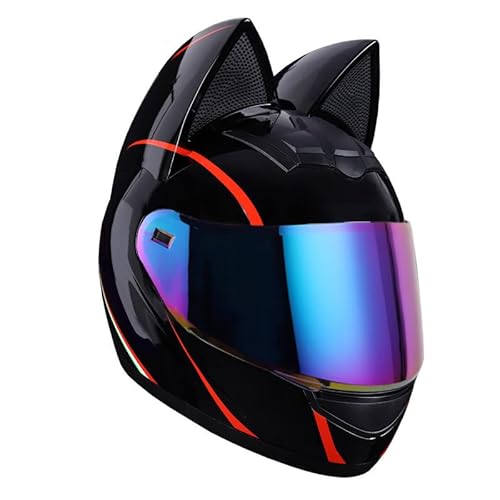 Cat Ear Motorradhelm Full Face Motocross Motorradhelm Herren Motorradhelm Damen Full Motorradhelm Abnehmbares Atmungsaktives Katzenohr von YLSDG