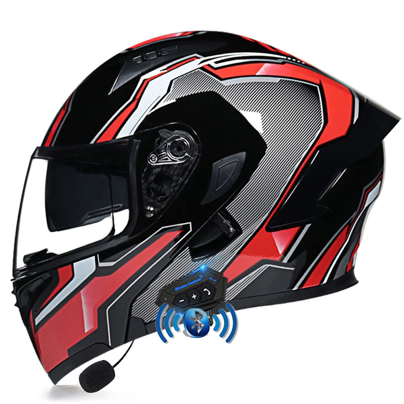 Bluetooth Motorrad Klapphelm Damen und Herren DOT/ECE Zertifiziert Motorradhelm Integralhelme Motocrosshelme mit Anti-Fog Doppelvisier Helm Motorrad mit Mikrofon für Automatische Reaktion 10,XXL von YMCXZDP