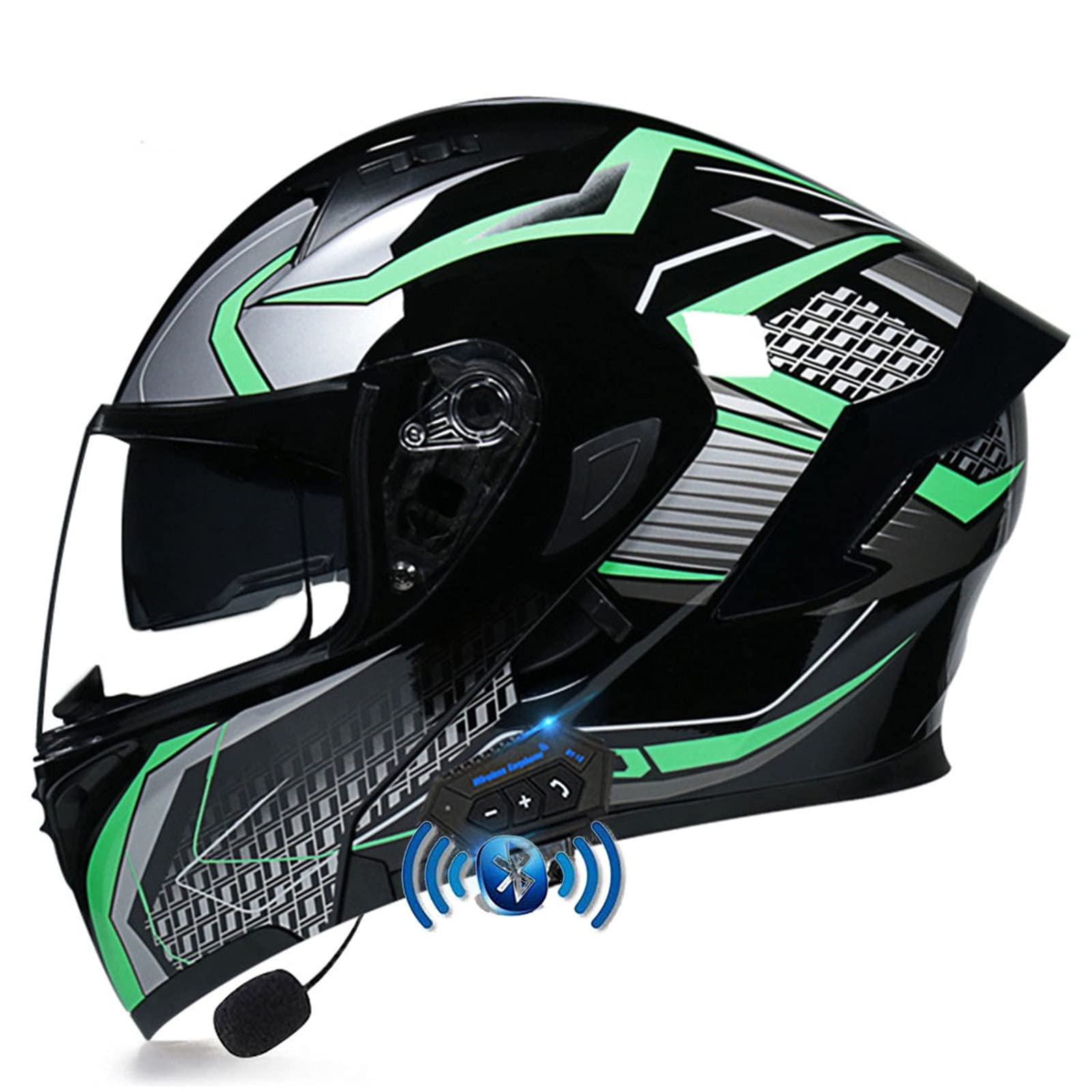 Bluetooth Motorrad Klapphelm Damen und Herren DOT/ECE Zertifiziert Motorradhelm Integralhelme Motocrosshelme mit Anti-Fog Doppelvisier Helm Motorrad mit Mikrofon für Automatische Reaktion 12,L von YMCXZDP