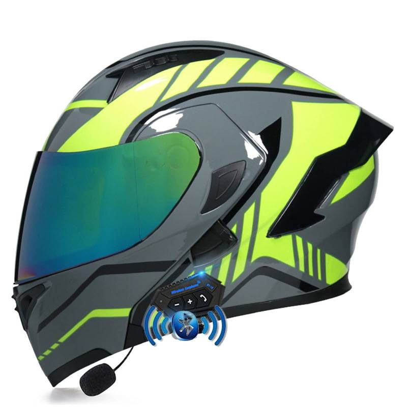 Bluetooth Motorrad Klapphelm Damen und Herren DOT/ECE Zertifiziert Motorradhelm Integralhelme Motocrosshelme mit Anti-Fog Doppelvisier Helm Motorrad mit Mikrofon für Automatische Reaktion 14,M von YMCXZDP