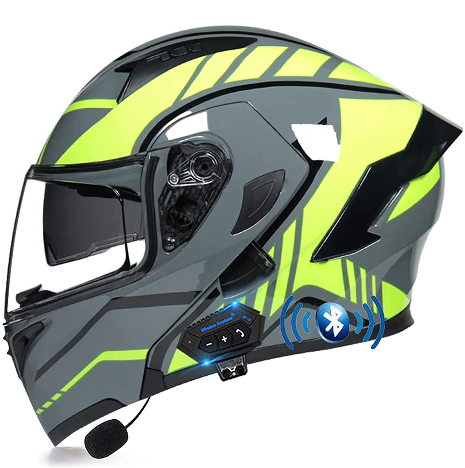 Bluetooth Motorrad Klapphelm Damen und Herren DOT/ECE Zertifiziert Motorradhelm Integralhelme Motocrosshelme mit Anti-Fog Doppelvisier Helm Motorrad mit Mikrofon für Automatische Reaktion 15,L von YMCXZDP