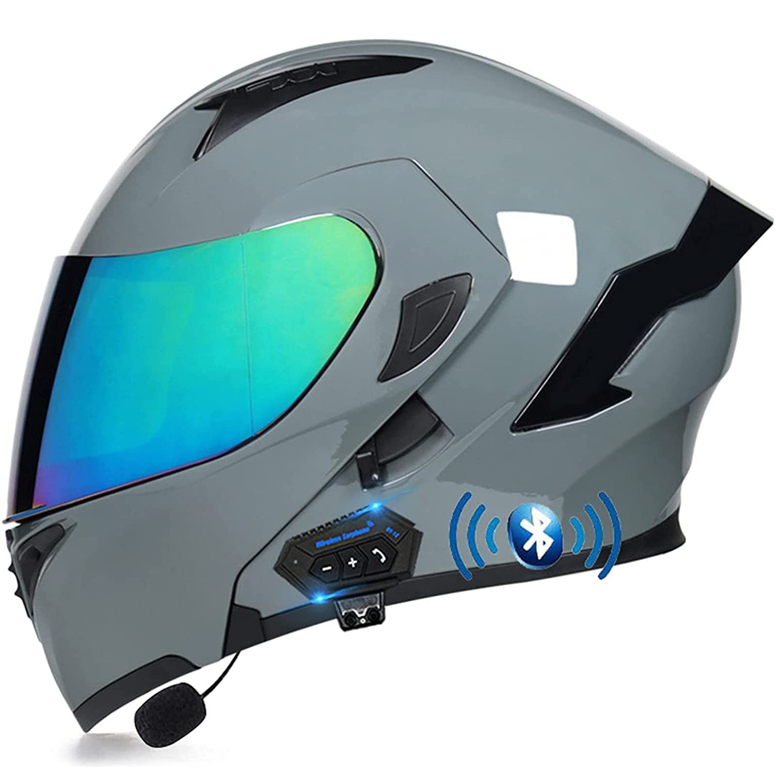 Bluetooth Motorrad Klapphelm Damen und Herren DOT/ECE Zertifiziert Motorradhelm Integralhelme Motocrosshelme mit Anti-Fog Doppelvisier Helm Motorrad mit Mikrofon für Automatische Reaktion 19,XL von YMCXZDP