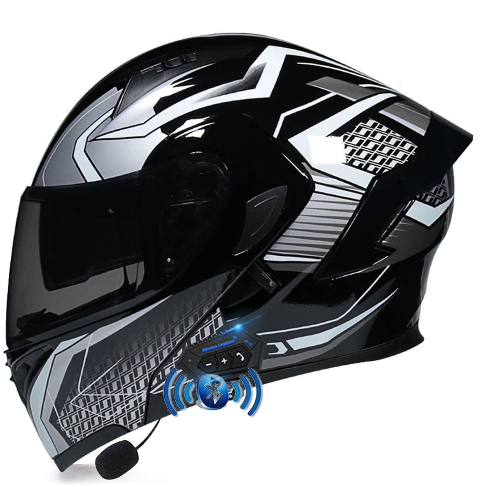 Bluetooth Motorrad Klapphelm Damen und Herren DOT/ECE Zertifiziert Motorradhelm Integralhelme Motocrosshelme mit Anti-Fog Doppelvisier Helm Motorrad mit Mikrofon für Automatische Reaktion 2,L von YMCXZDP