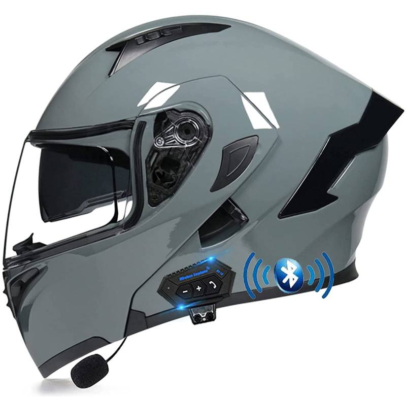 Bluetooth Motorrad Klapphelm Damen und Herren DOT/ECE Zertifiziert Motorradhelm Integralhelme Motocrosshelme mit Anti-Fog Doppelvisier Helm Motorrad mit Mikrofon für Automatische Reaktion 21,M von YMCXZDP