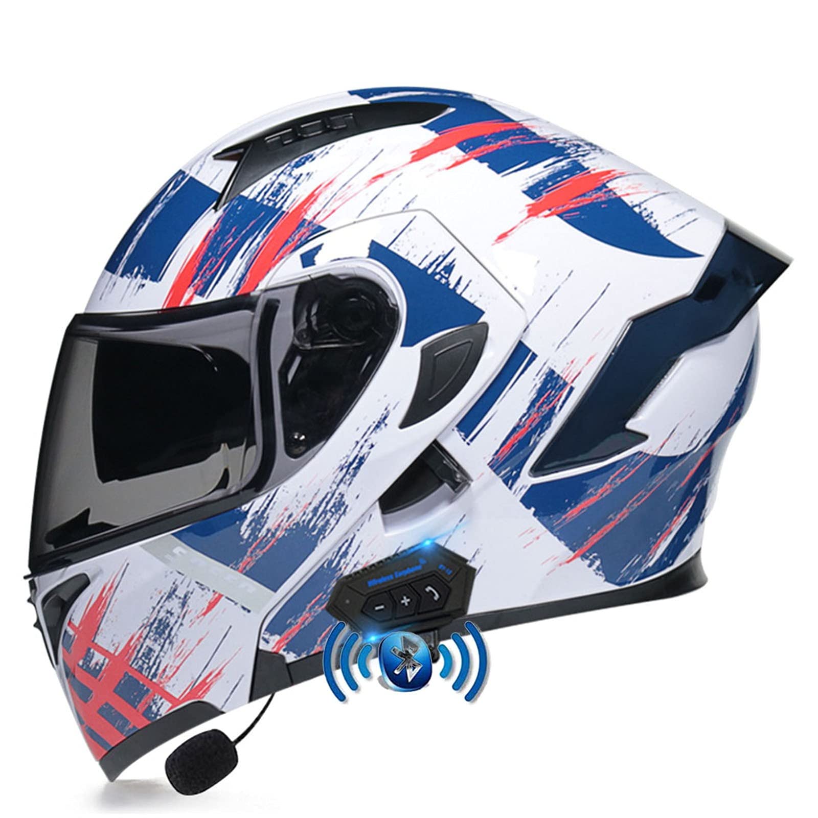 Bluetooth Motorrad Klapphelm Damen und Herren DOT/ECE Zertifiziert Motorradhelm Integralhelme Motocrosshelme mit Anti-Fog Doppelvisier Helm Motorrad mit Mikrofon für Automatische Reaktion 29,XL von YMCXZDP