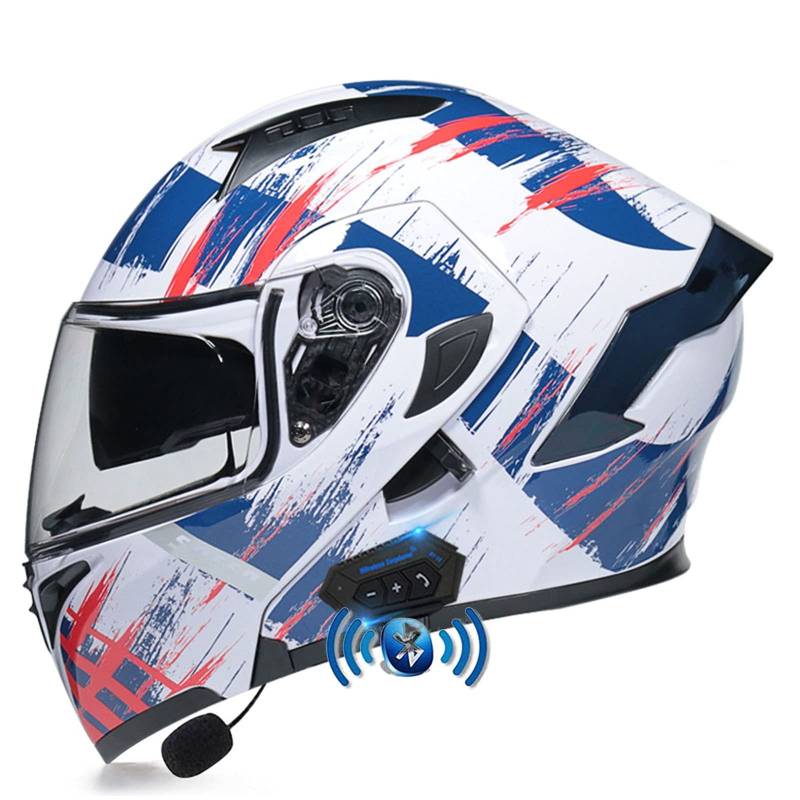 Bluetooth Motorrad Klapphelm Damen und Herren DOT/ECE Zertifiziert Motorradhelm Integralhelme Motocrosshelme mit Anti-Fog Doppelvisier Helm Motorrad mit Mikrofon für Automatische Reaktion 30,XXL von YMCXZDP