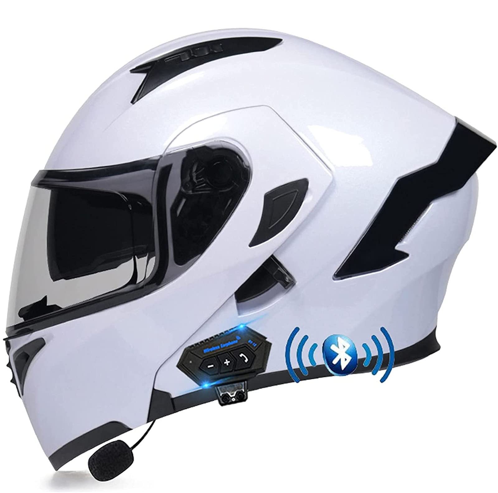 Bluetooth Motorrad Klapphelm Damen und Herren DOT/ECE Zertifiziert Motorradhelm Integralhelme Motocrosshelme mit Anti-Fog Doppelvisier Helm Motorrad mit Mikrofon für Automatische Reaktion 31,L von YMCXZDP