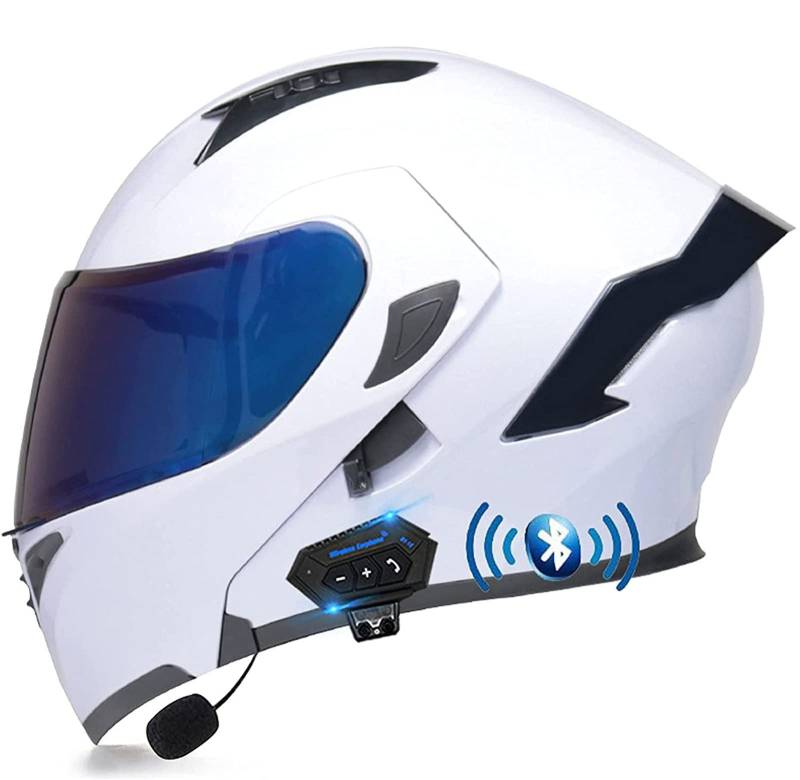 Bluetooth Motorrad Klapphelm Damen und Herren DOT/ECE Zertifiziert Motorradhelm Integralhelme Motocrosshelme mit Anti-Fog Doppelvisier Helm Motorrad mit Mikrofon für Automatische Reaktion 32,XL von YMCXZDP