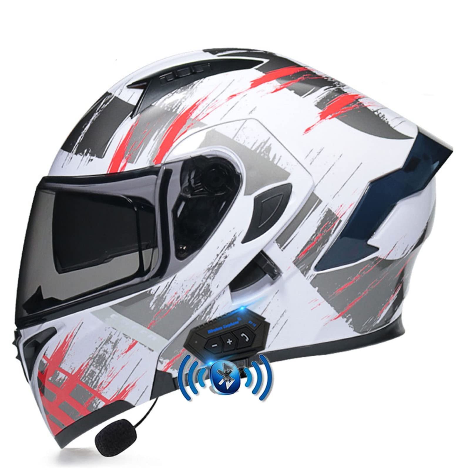 Bluetooth Motorrad Klapphelm Damen und Herren DOT/ECE Zertifiziert Motorradhelm Integralhelme Motocrosshelme mit Anti-Fog Doppelvisier Helm Motorrad mit Mikrofon für Automatische Reaktion 34,M von YMCXZDP