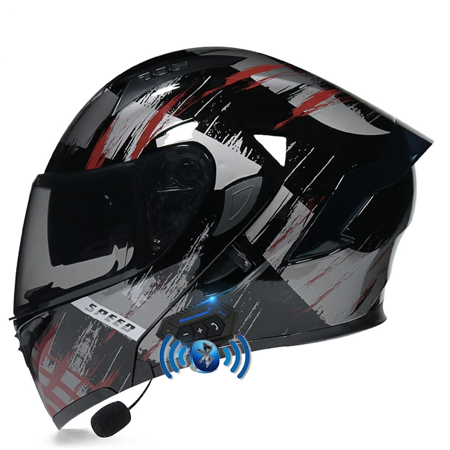 Bluetooth Motorrad Klapphelm Damen und Herren DOT/ECE Zertifiziert Motorradhelm Integralhelme Motocrosshelme mit Anti-Fog Doppelvisier Helm Motorrad mit Mikrofon für Automatische Reaktion 35,L von YMCXZDP