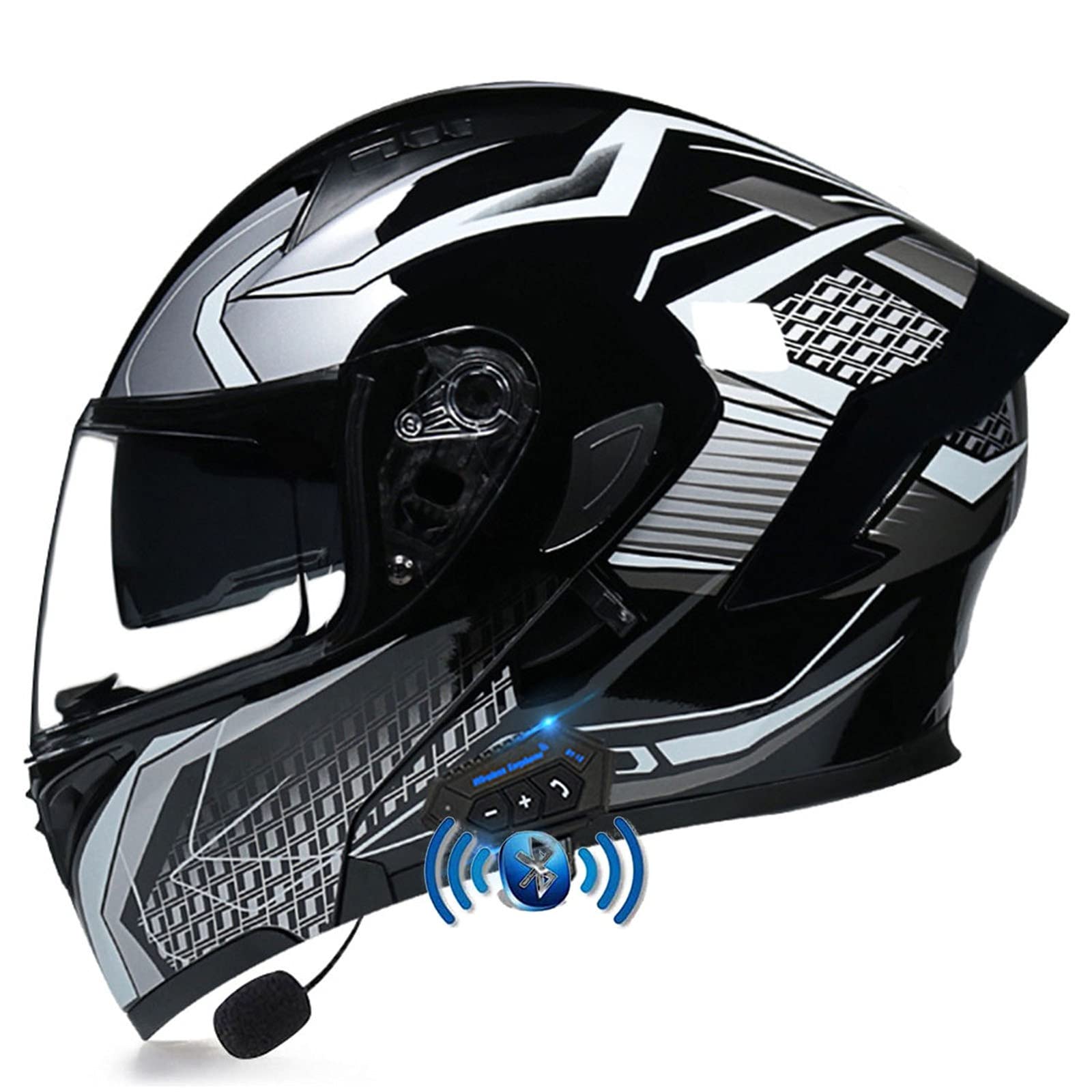 Bluetooth Motorrad Klapphelm Damen und Herren DOT/ECE Zertifiziert Motorradhelm Integralhelme Motocrosshelme mit Anti-Fog Doppelvisier Helm Motorrad mit Mikrofon für Automatische Reaktion 4,XL von YMCXZDP