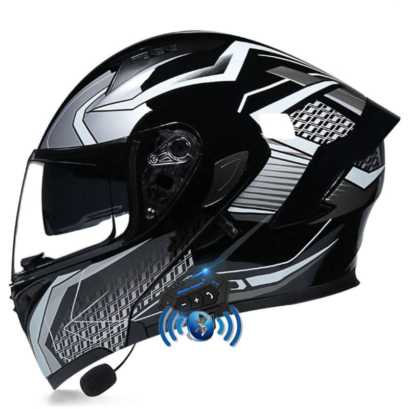 Bluetooth Motorrad Klapphelm Damen und Herren DOT/ECE Zertifiziert Motorradhelm Integralhelme Motocrosshelme mit Anti-Fog Doppelvisier Helm Motorrad mit Mikrofon für Automatische Reaktion 5,M von YMCXZDP