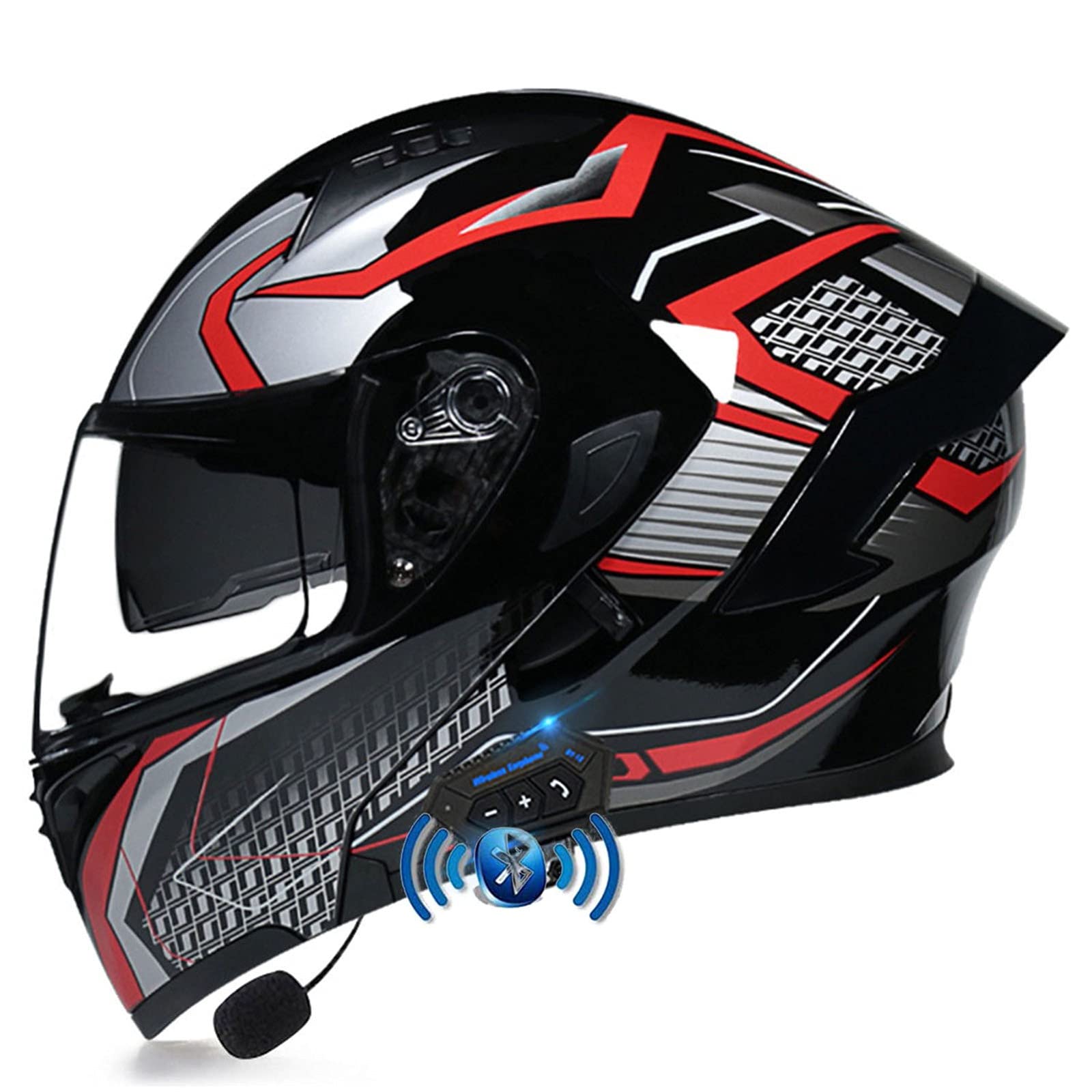 Bluetooth Motorrad Klapphelm Damen und Herren DOT/ECE Zertifiziert Motorradhelm Integralhelme Motocrosshelme mit Anti-Fog Doppelvisier Helm Motorrad mit Mikrofon für Automatische Reaktion 6,XL von YMCXZDP