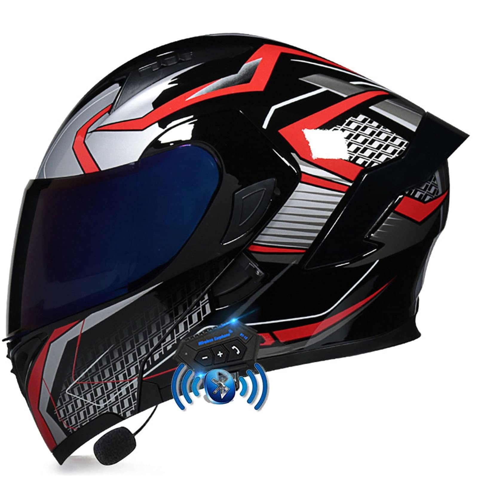 Bluetooth Motorrad Klapphelm Damen und Herren DOT/ECE Zertifiziert Motorradhelm Integralhelme Motocrosshelme mit Anti-Fog Doppelvisier Helm Motorrad mit Mikrofon für Automatische Reaktion 7,L von YMCXZDP