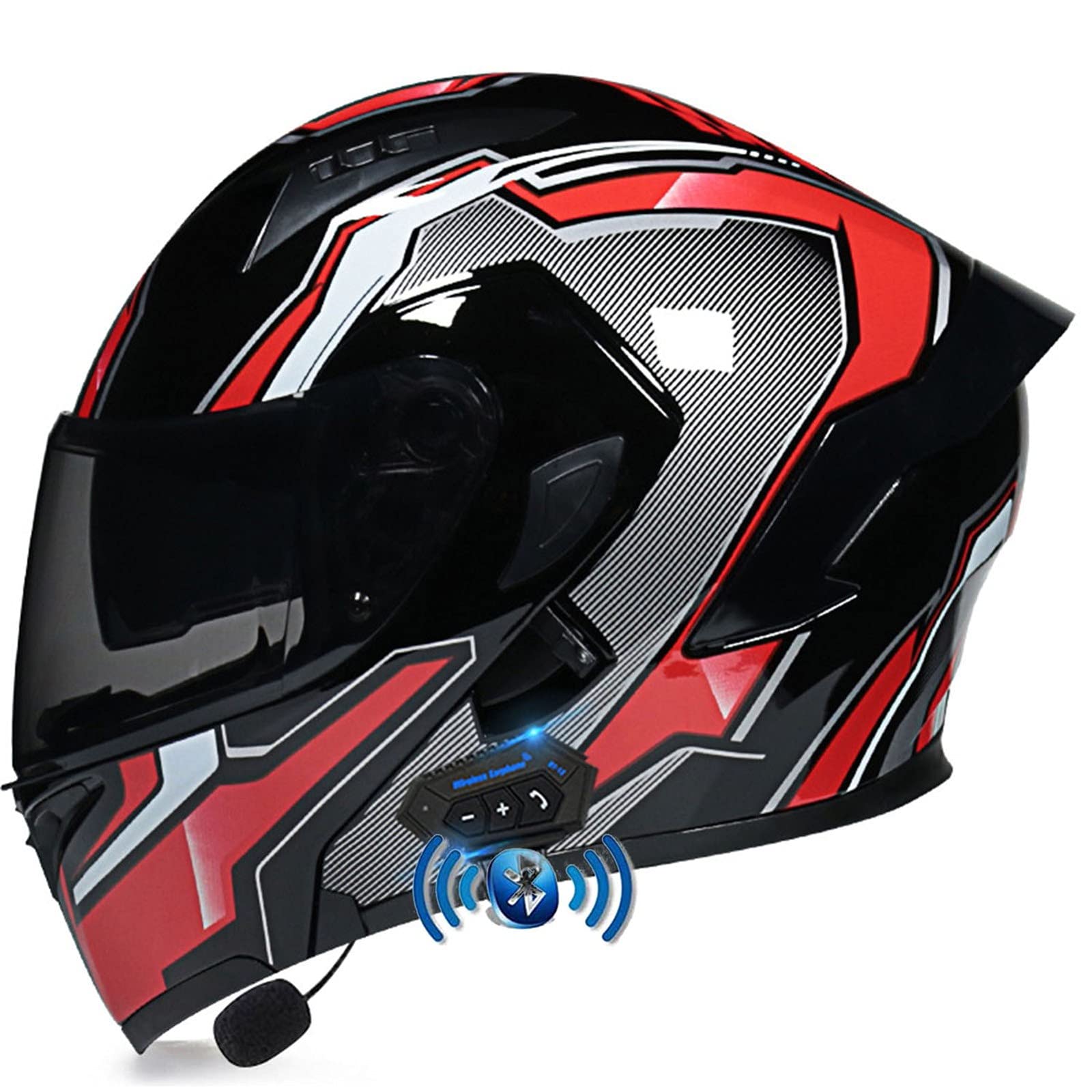 Bluetooth Motorrad Klapphelm Damen und Herren DOT/ECE Zertifiziert Motorradhelm Integralhelme Motocrosshelme mit Anti-Fog Doppelvisier Helm Motorrad mit Mikrofon für Automatische Reaktion 8,M von YMCXZDP