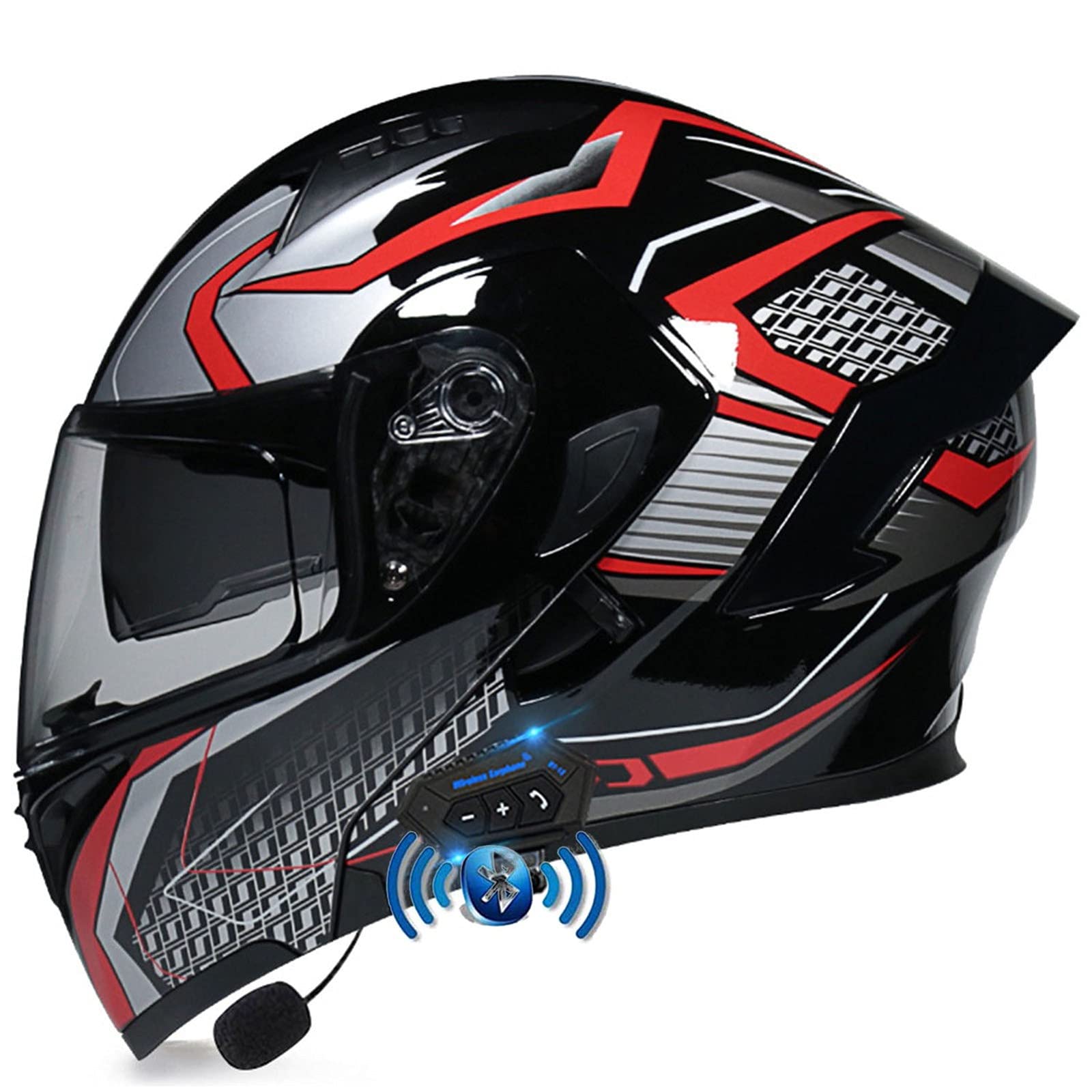 Bluetooth Motorrad Klapphelm Damen und Herren DOT/ECE Zertifiziert Motorradhelm Integralhelme Motocrosshelme mit Anti-Fog Doppelvisier Helm Motorrad mit Mikrofon für Automatische Reaktion 9,L von YMCXZDP