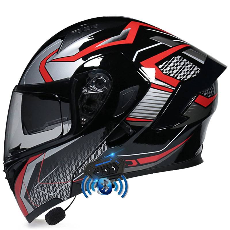 Bluetooth Motorrad Klapphelm Damen und Herren DOT/ECE Zertifiziert Motorradhelm Integralhelme Motocrosshelme mit Anti-Fog Doppelvisier Helm Motorrad mit Mikrofon für Automatische Reaktion 9,M von YMCXZDP