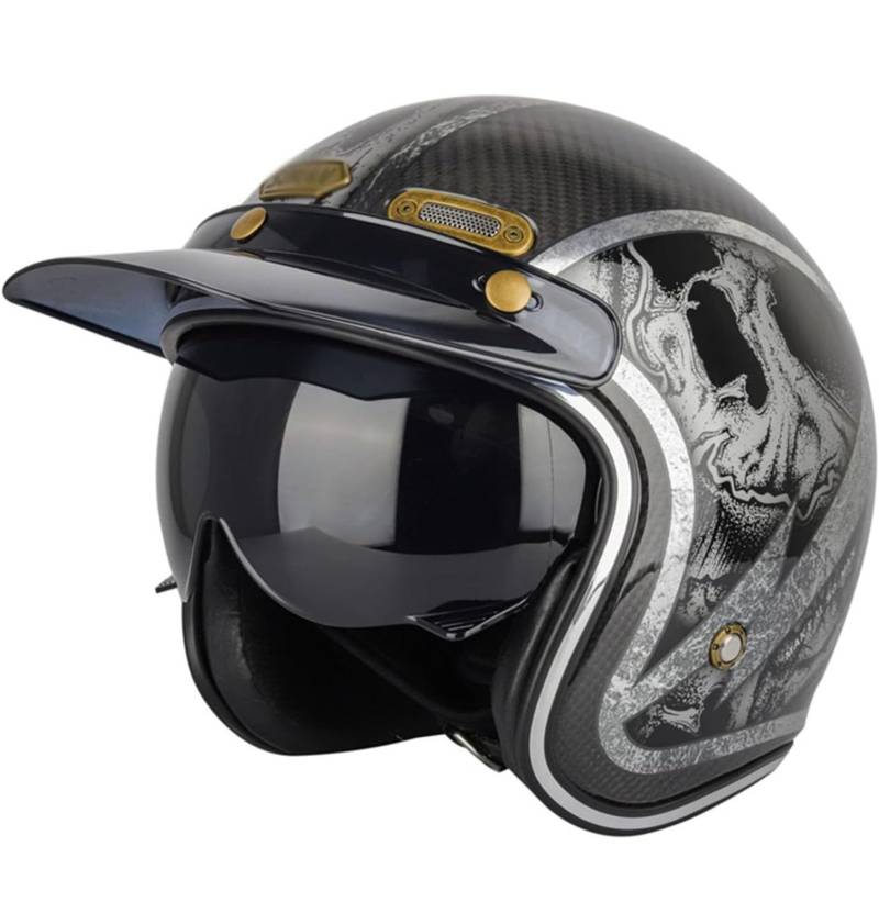 Carbon Fiber Retro-Motorradhelm Halber Jethelm Mit Offenem Gesicht Rollerhelm Mit Visier, DOT/ECE-Zugelassener Mopedhelm Für Erwachsene Männer Und Frauen C,S von YMCXZDP