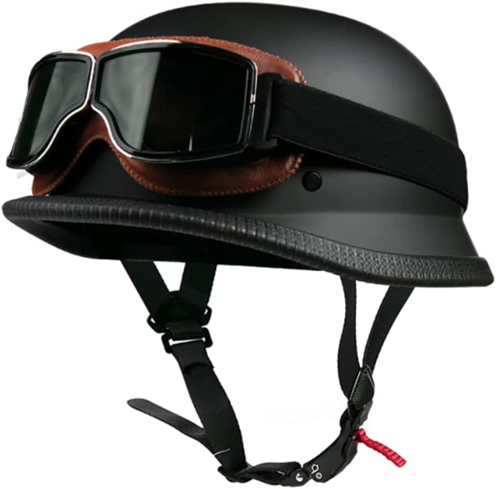 Deutsche Motorrad Halbhelme Retro Halbschalenhelm JetHelm mit Retro-Brille Schnellverschluss Schnalle für Cruiser Chopper Biker Moped DOT/ECE-Zulassung A,M von YMCXZDP