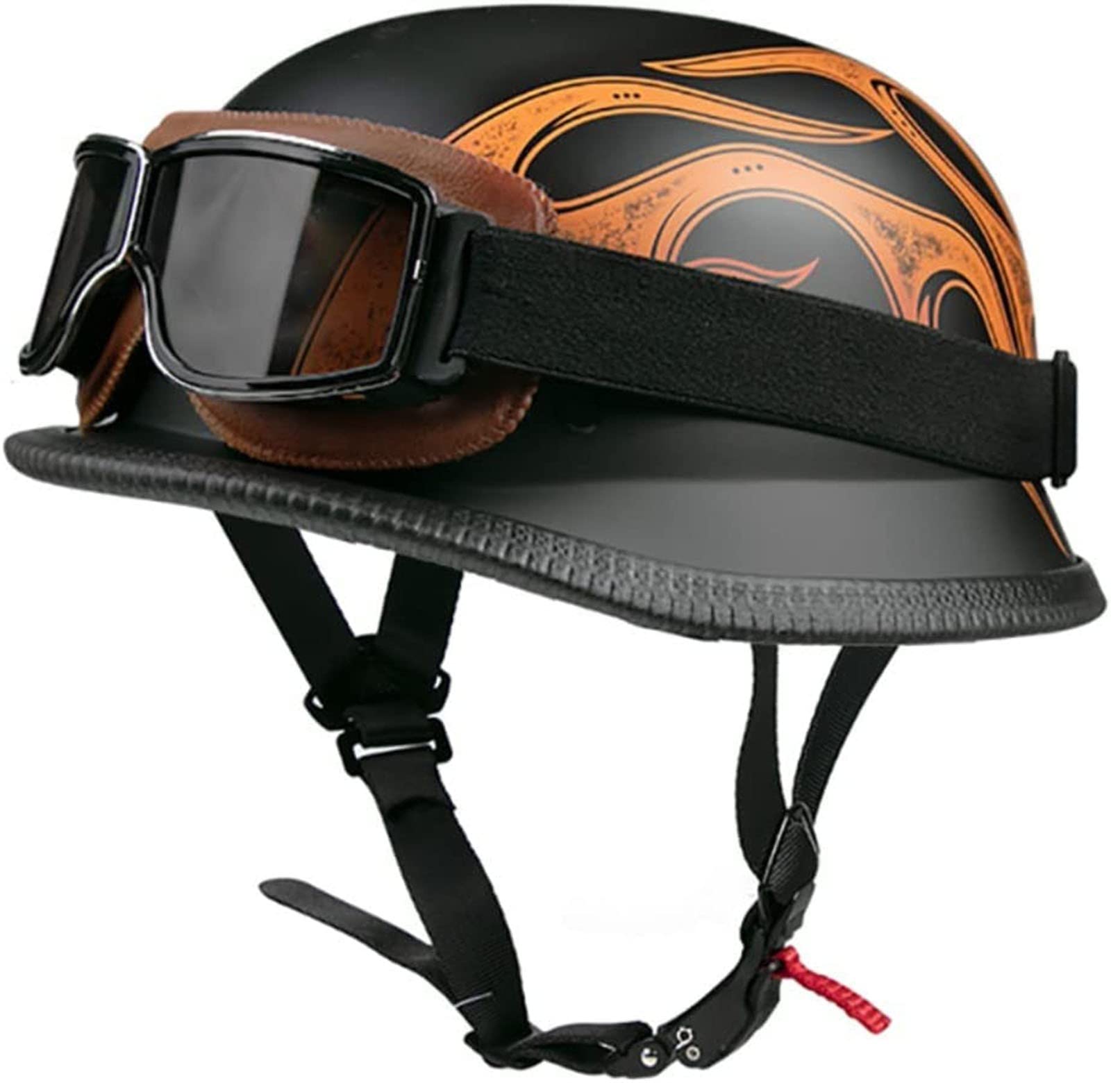 Deutsche Motorrad Halbhelme Retro Halbschalenhelm JetHelm mit Retro-Brille Schnellverschluss Schnalle für Cruiser Chopper Biker Moped DOT/ECE-Zulassung B,L von YMCXZDP