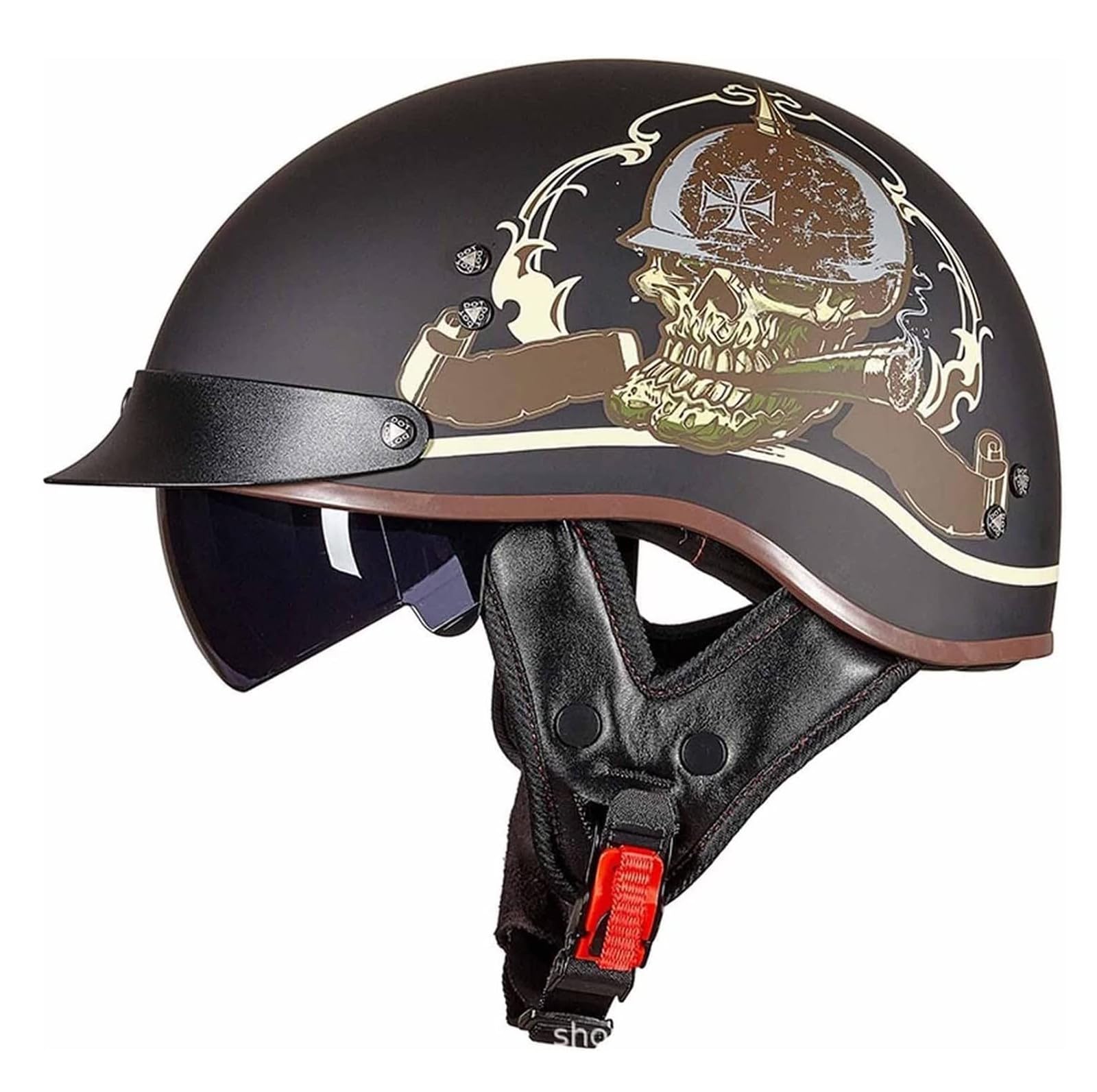 Halbhelme Motorradhelm, Halbschalenhelm Mit ECE Genehmigt Brain-Cap Halbschale Roller-Helm mit Visier Scooter-Helm Chopper Helm Moped Helm Retro für Erwachsene Herren Damen 13,L von YMCXZDP