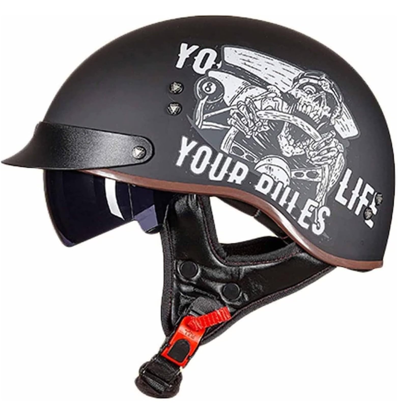 Halbhelme Motorradhelm, Halbschalenhelm Mit ECE Genehmigt Brain-Cap Halbschale Roller-Helm mit Visier Scooter-Helm Chopper Helm Moped Helm Retro für Erwachsene Herren Damen 14,XXL von YMCXZDP