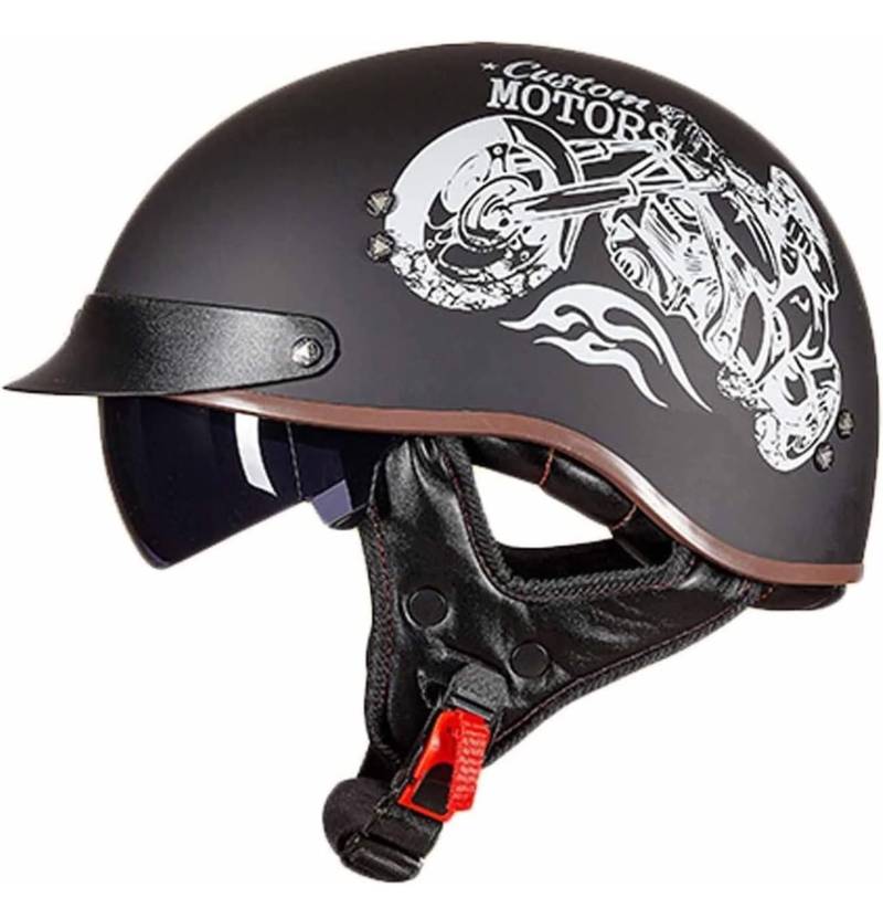 Halbhelme Motorradhelm, Halbschalenhelm Mit ECE Genehmigt Brain-Cap Halbschale Roller-Helm mit Visier Scooter-Helm Chopper Helm Moped Helm Retro für Erwachsene Herren Damen 15,M von YMCXZDP