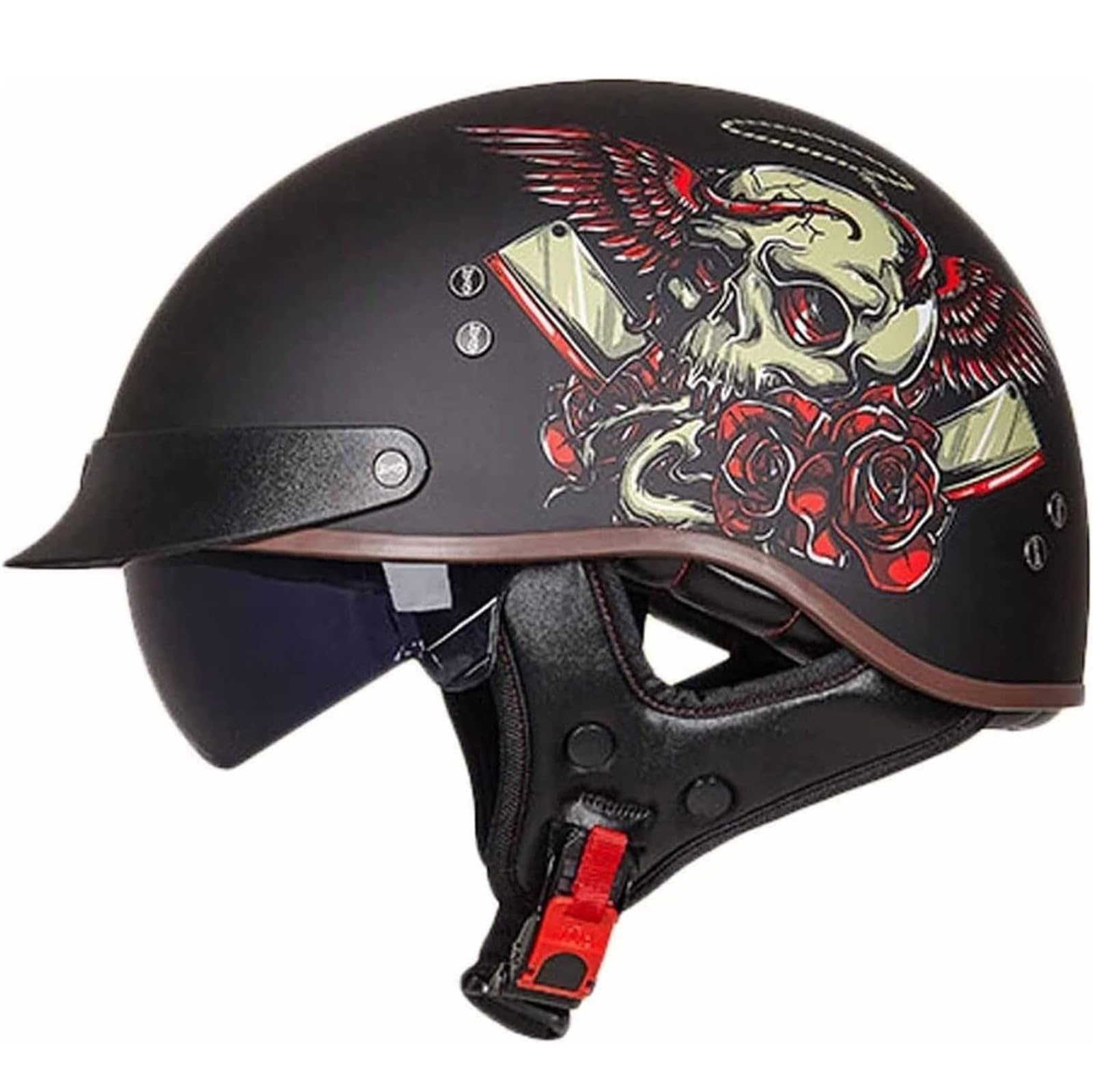 Halbhelme Motorradhelm, Halbschalenhelm Mit ECE Genehmigt Brain-Cap Halbschale Roller-Helm mit Visier Scooter-Helm Chopper Helm Moped Helm Retro für Erwachsene Herren Damen 6,XXL von YMCXZDP