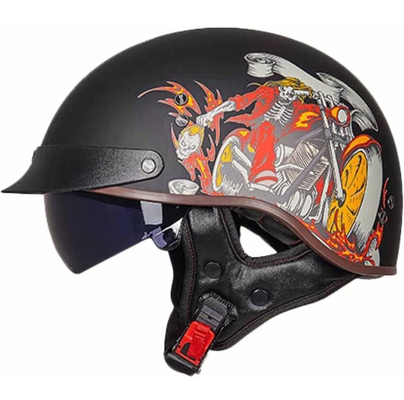 Halbhelme Motorradhelm, Halbschalenhelm Mit ECE Genehmigt Brain-Cap Halbschale Roller-Helm mit Visier Scooter-Helm Chopper Helm Moped Helm Retro für Erwachsene Herren Damen 8,M von YMCXZDP